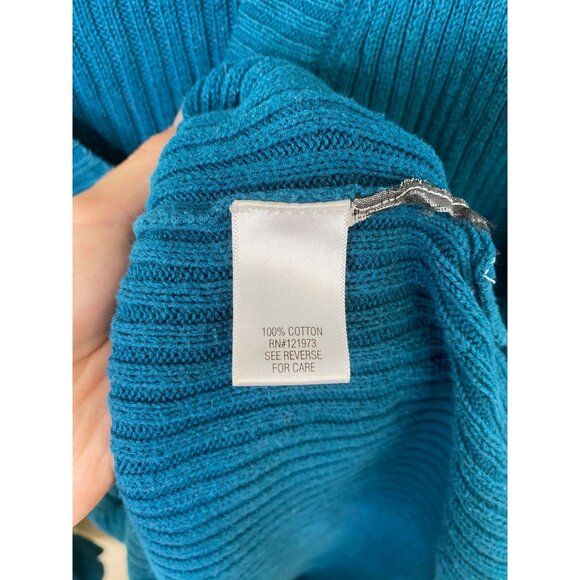 Simply Vera Vera Wang Women’s Teal Ribbed Cardigan Sweater M Button-Front Cotton - Picture 5 of 8